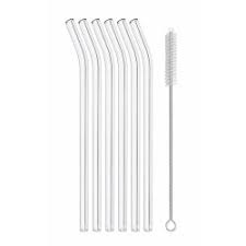 Set Of 6 Curved Glass Straws